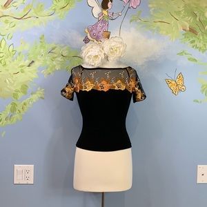 Adam Pour Eve Partial Sheer Floral Top size T2